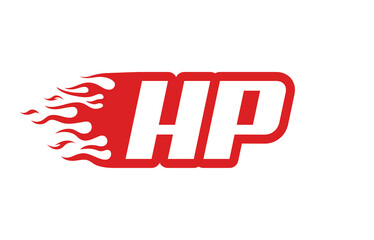 Letter HP or H P fire logo vector illustration in red and white. Speed flame icon for your project, company or application.