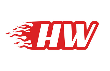 Letter HW or H W fire logo vector illustration in red and white. Speed flame icon for your project, company or application.