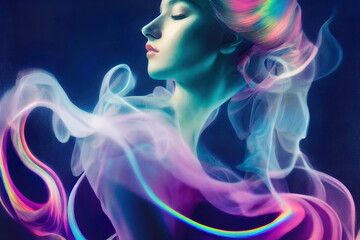 abstract colorful ethereal goddess of dance, beautiful silk smoke effect, peace and energy, digital illustration, serious digital painting