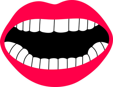 recommend clip art: Open female human mouth with teeth in modern flat, line style. Hand drawn vector illustration of lips, open mouth, whispering, screaming, singing, talking, podcast. Fashion patch, badge, emblem.	
                    