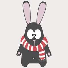 Fototapeta na wymiar Black water rabbit in a striped Christmas scarf. Vector illustration of the symbol of 2023. Chinese calendar
