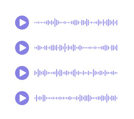 Podcast soundwave lines. Social media voice message with sound waves and play icon. Audio recording chart. Volume equalizer with spectrum noise, button. Shape of mobile talk track. Vector illustration