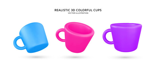 Realistic 3d colorful cups vector illustration