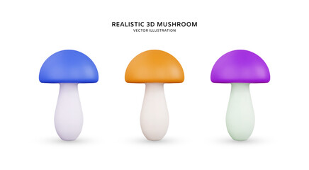 Realistic 3d mushrooms vector illustration