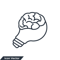 knowledge icon logo vector illustration. light bulb and brain symbol template for graphic and web design collection