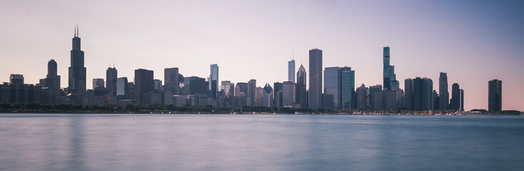 Sun setting on the skyline, Chicago, IL, USA