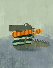 A funny crocodile in sweater and scarf. - 529148771