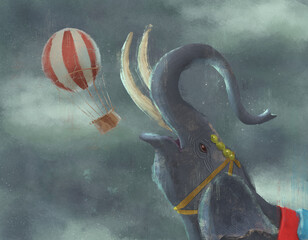 Circus elephant and hot air balloon - 529148782