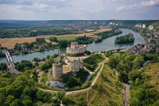 aerial view on gaillard castle in the city of the andelys