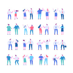 Tiny people talking flat vector illustration set