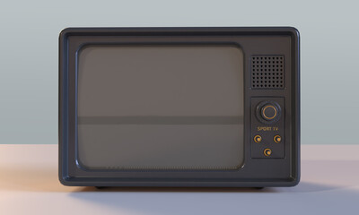 Old television. Front view of a vintage television. 3D illustration
