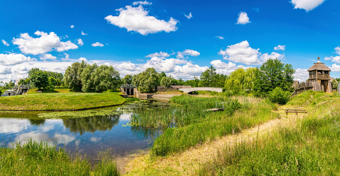Old dam on the river, rural landscape	