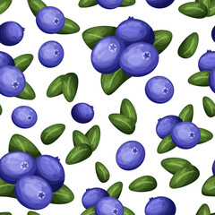 Seamless pattern with fresh and juicy blueberries vector illustration. Use as wrapping paper design or print on fabrics.