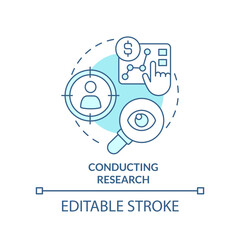 Conducting research turquoise concept icon. Analyse market. Product management abstract idea thin line illustration. Isolated outline drawing. Editable stroke. Arial, Myriad Pro-Bold fonts used