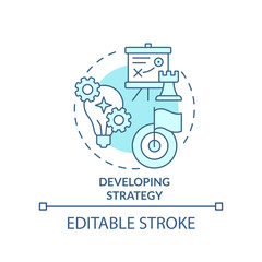 Developing strategy turquoise concept icon. Corporate planning. Product management abstract idea thin line illustration. Isolated outline drawing. Editable stroke. Arial, Myriad Pro-Bold fonts used