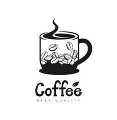 Coffee cup concept logo with coffee beans inside