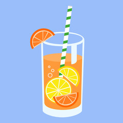 Glass of lemonade with straw, illustration, vector