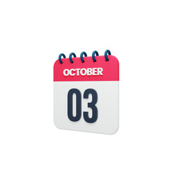 October Realistic Calendar Icon 3D Rendered October 03