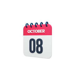October Realistic Calendar Icon 3D Rendered October 08