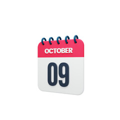 October Realistic Calendar Icon 3D Rendered October 09