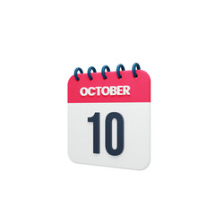 October Realistic Calendar Icon 3D Rendered October 10
