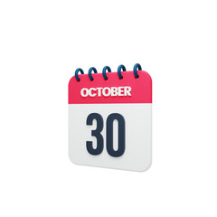 October Realistic Calendar Icon 3D Rendered October 30