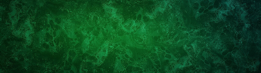 Festive Fluid Ink Acrylic Art Creative Deep Green Texture Panorama Abstract Background