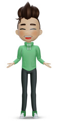 Fototapeta premium 3d render , Little happy boy showing a gesture with two hands at empty copy space white background 