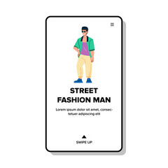 street fashion man vector. city lifestyle, urban modern person, young adult, busines, caucasian businessman street fashion man character. people flat cartoon illustration