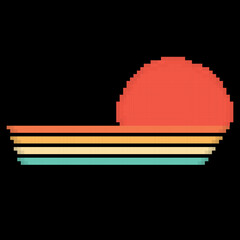 Pixel retro striped sunset background. Game assets 8-bit. Vector illustration.