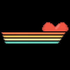 Pixel retro striped heart background. Game assets 8-bit. Vector illustration.