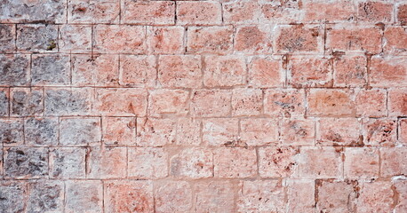 Pink Ancient Stone Concrete Wall background Old Obsolete Brickwork Horizontal Wallpaper Pattern