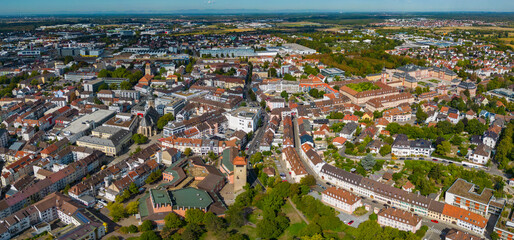 Aerial panorama view of the city Bruchsal in Germany on a day in summer