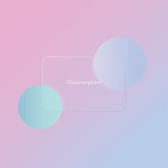 Credit card template in glassmorphism style. Horizontal card with glass overlay effect isolated on abstract background with liquid gradient shapes. illustration with the effect of frosted glass. 
