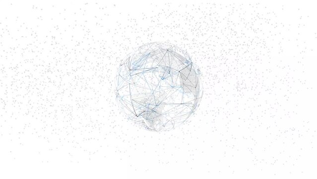 technology particle earth animated. An abstract planet earth with a structure of plexus and particles around. Planet of digital abstract technologies. Engineered background.