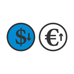 Falling Dollar And Growth Up Euro Coins Icon