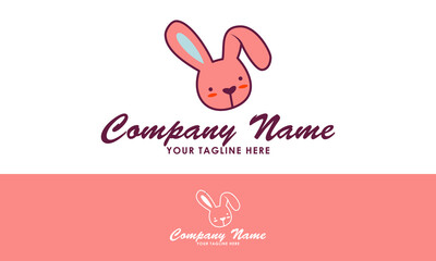 Pink Color Cute Cartoon Rabbit Logo Design
