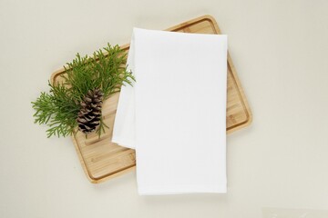 White plain cotton kitchen towel for Christmas design presentation, blank tea towel mockup.