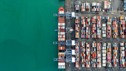 Fototapeta na wymiar Container ship global business company freight shipping import export logistic and transportation by container ship, Container ship cargo freight shipping maritime transport international worldwide.