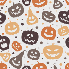 Funny Halloween texture with pumpkins. Seamless pattern. Vector