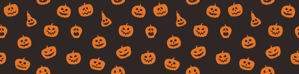 Creepy Halloween banner with pumpkins. Seamless pattern. Vector