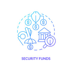 Security funds blue gradient concept icon. Safety of banking service. Choosing credit union abstract idea thin line illustration. Isolated outline drawing. Myriad Pro-Bold font used