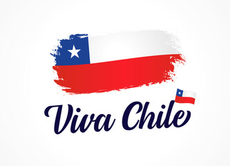 Viva Chile, translation: Long live Chile. Vector flag and lettering text. Chilean independence day, traditional holiday concept 