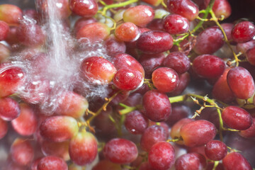 Washing grapes in the sink,Wash residues from fruits and vegetables concept.