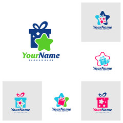 Set of Star Gift Logo Design Template. Gift Star logo concept vector. Creative Icon Symbol