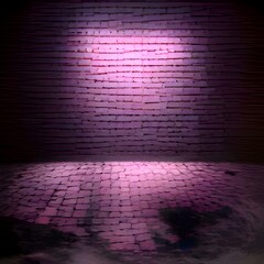 Neon wall scene empty and spotlight on brick wall.