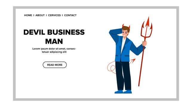 devil businessman vector. evil angel, bad demon, hell manager devil businessman web flat cartoon illustration