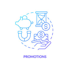 Promotions blue gradient concept icon. Customers engagement campaign. Savings account service abstract idea thin line illustration. Isolated outline drawing. Myriad Pro-Bold font used
