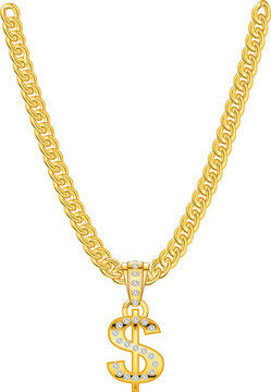Dollarzeichen aus Gold mit Diamanten an einer goldenen Kette