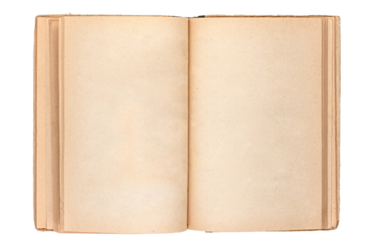 opened old book empty blank template isolated on white background